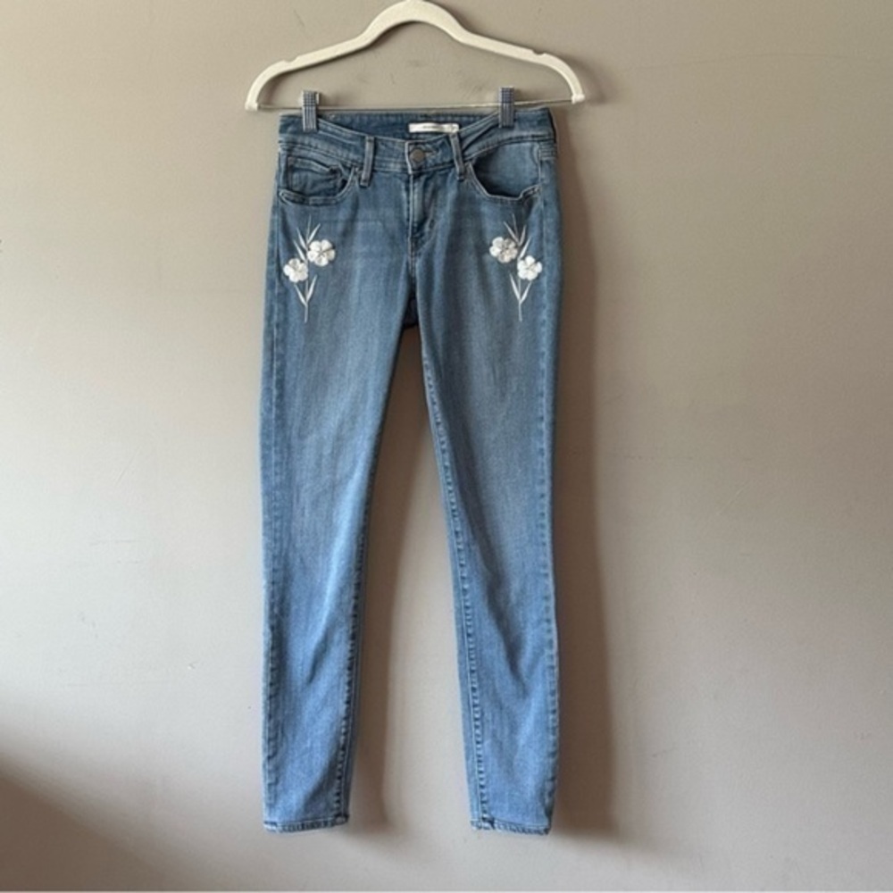 🔴Levi’s 711 Skinny Boho Floral Embroidered High Rise Jeans size 25 x 30